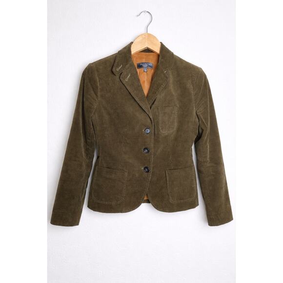 Olive Stretch Corduroy Fitted Blazer Jacket Petite 6P Peplum Back - Picture 2 of 12